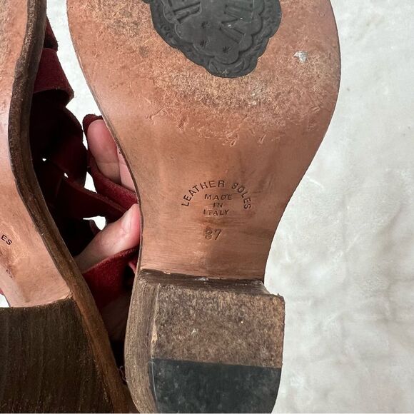 Fiorentini + Baker Heel Suede Open Toe Shoes red braided suede 37 quality - Picture 6 of 8